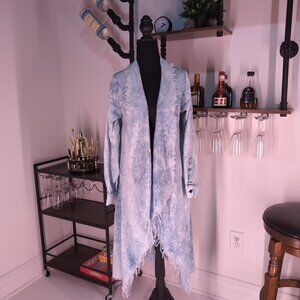 Dazl Distressed, acid wash Denim Duster Jacket size Large